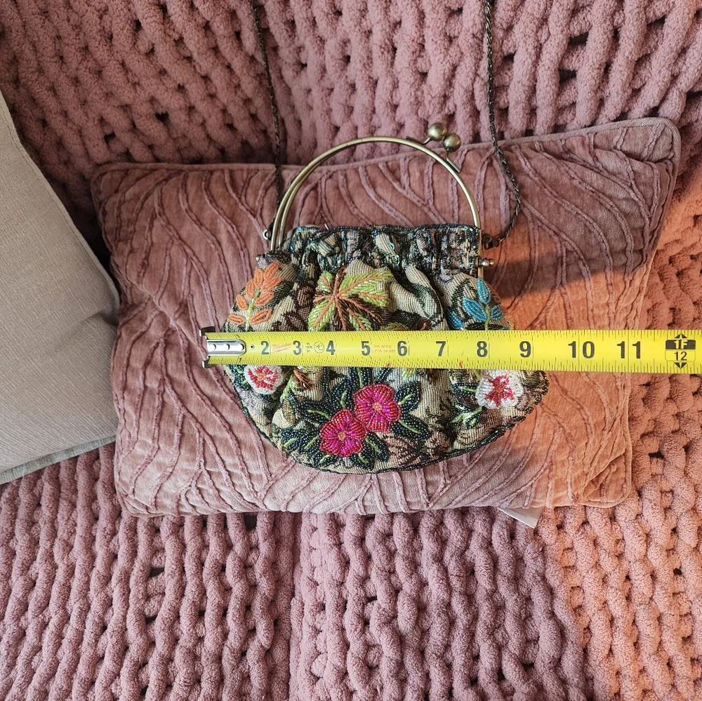 Floral Embroidered Clutch with Gold Accents